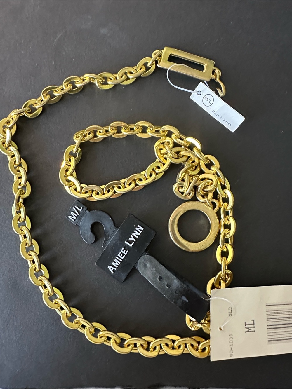 Amiee Lynne Chain Link Belt Gold Tone M/L Original Tags.